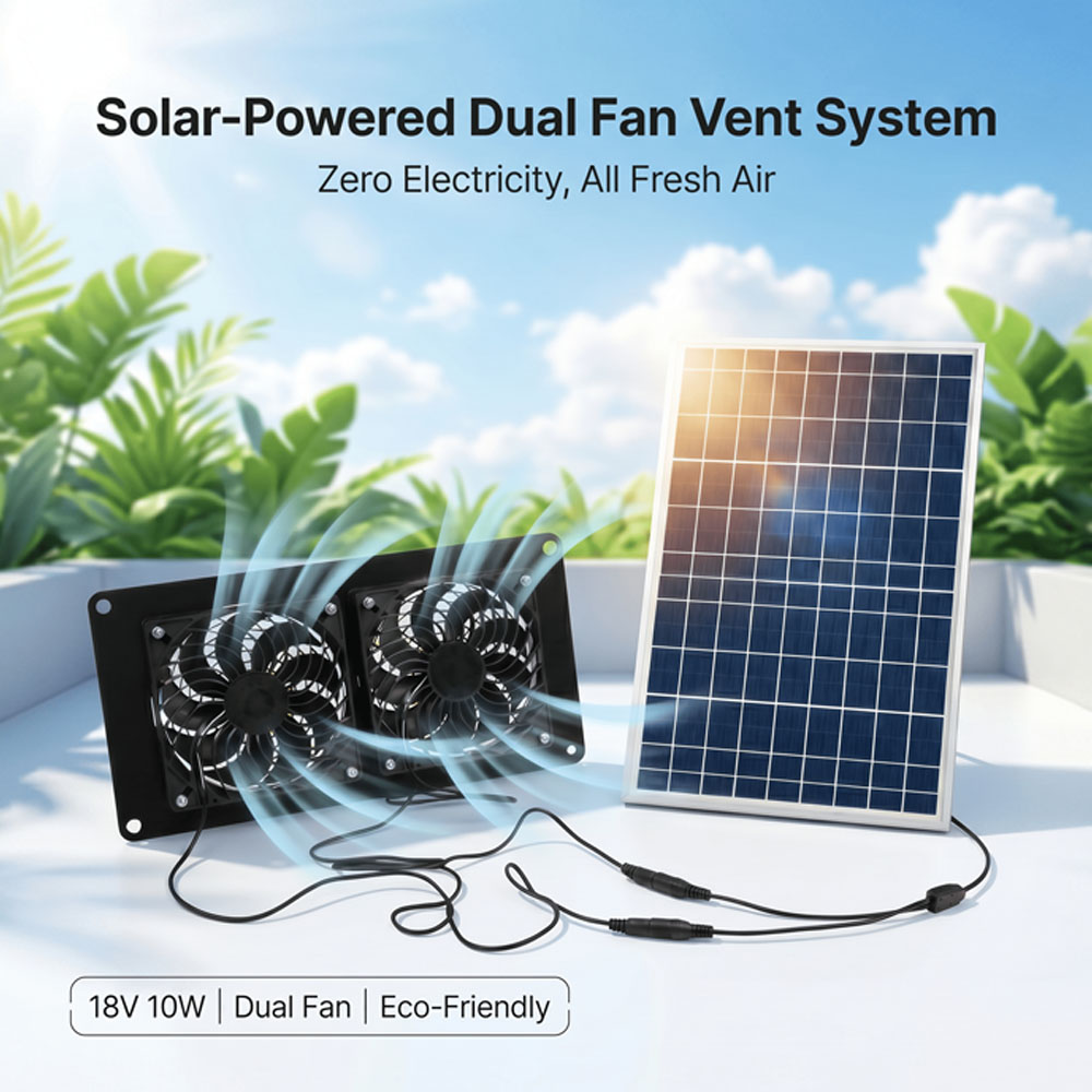 Solar Panel 200W - 10W 18V Solarbetriebenes Doppelventilator-Entlüftungsset mit unabhängiger